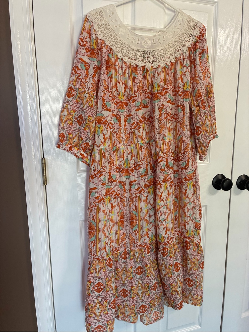 Anthropologie XL Floral Boho Crochet Lace Midi Dress Cottagecore Prairie